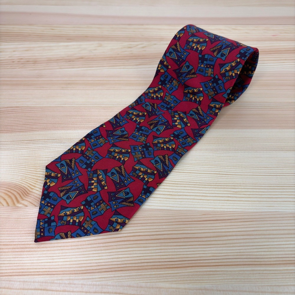 VTG Hathaway Men Silk Tie Red Blue Flag Shield Regal Crest Academic 90s USA Made